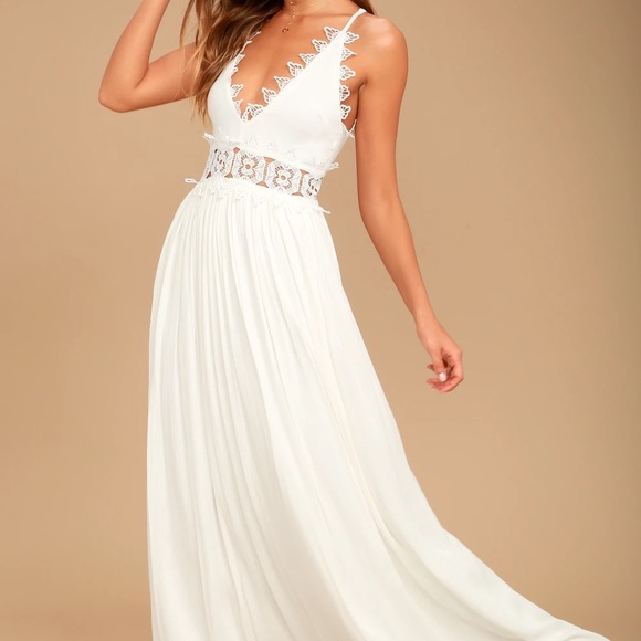 White Lace Crochet Cut Out Maxi Dress - Picture 1 of 13